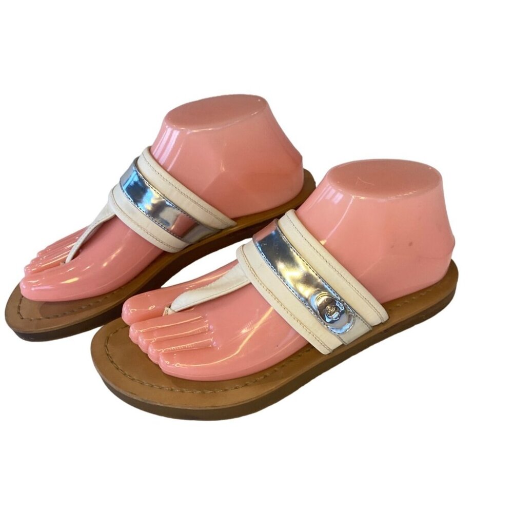 Coach Women's 7 Eileen Turn lock Slide Sandals Ivory/Silver Buckle EU 37